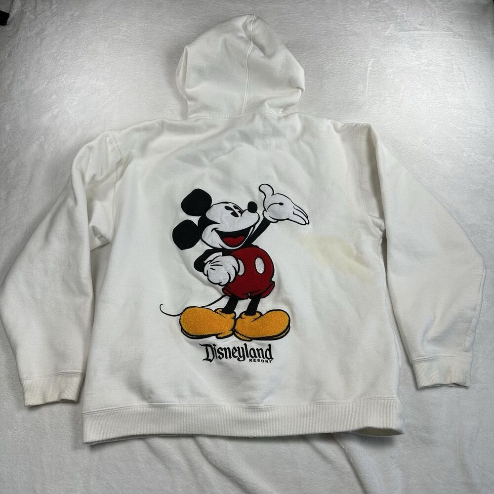 Disneyland Resort Mickey Mouse Full Zip Hoodie White‎ Embroidered Graphic Size M